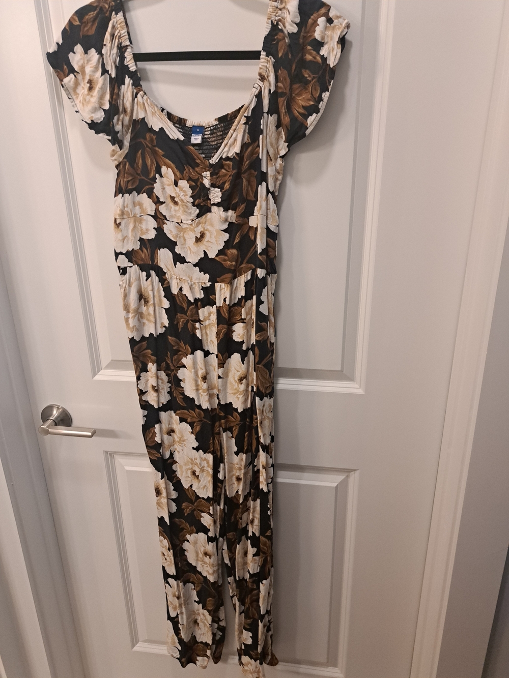 Floral Scoop-Neck Jumpsuit in Black and Brown